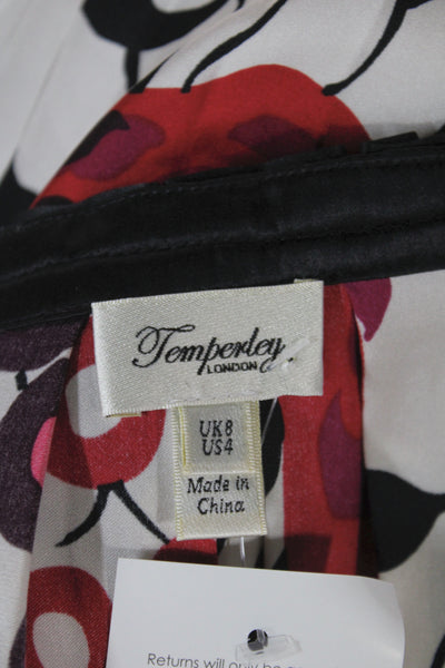 Temperley London Women Black Silk Tunic Scoop Neck 3/4 Sleeve Floral Size 4