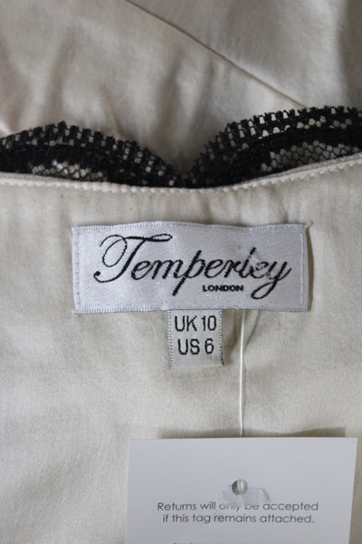 Temperley London Women Tunic Ivory Silk V-Neck Floral Short Sleeve Zip Size 6