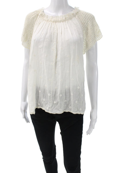 Ulla Johnson Womens Tunic Blouse White Cotton Short Sleeve Boho Size 6