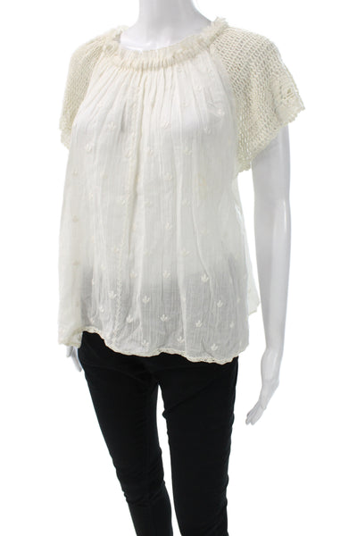 Ulla Johnson Womens Tunic Blouse White Cotton Short Sleeve Boho Size 6