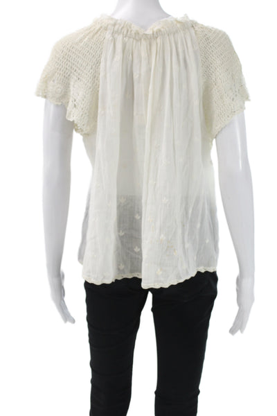Ulla Johnson Womens Tunic Blouse White Cotton Short Sleeve Boho Size 6