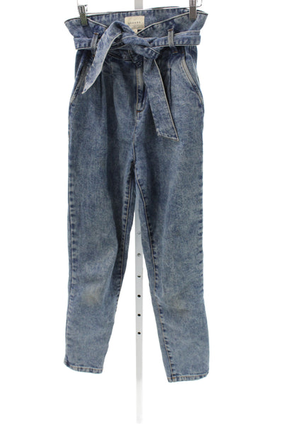 Sezane Women Paperbag Blue Cotton Mid Rise Jeans Size 34