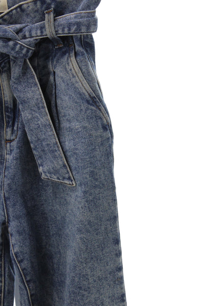 Sezane Women Paperbag Blue Cotton Mid Rise Jeans Size 34