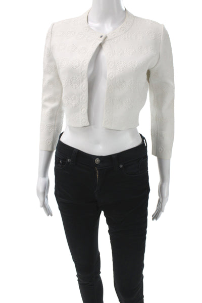 Alaia Women White Geometric Basic Jacket 3/4 Sleeve Viscose Size 38