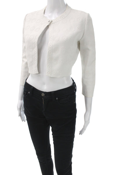 Alaia Women White Geometric Basic Jacket 3/4 Sleeve Viscose Size 38
