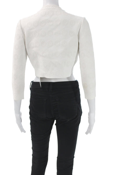Alaia Women White Geometric Basic Jacket 3/4 Sleeve Viscose Size 38