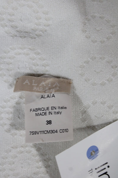 Alaia Women White Geometric Basic Jacket 3/4 Sleeve Viscose Size 38