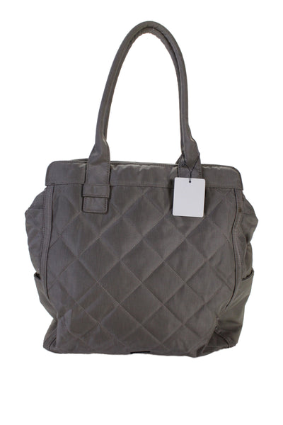 Rebecca Minkoff Womens Quilted Snap Closure Tote Handbag Gray