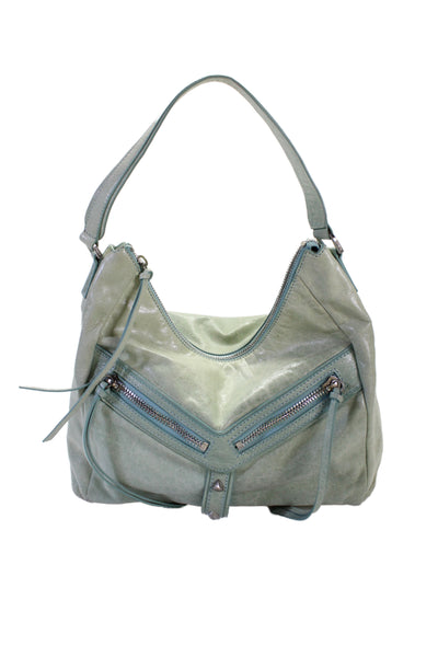 Botkier Womens Leather Studded Zippered Shoulder Handbag Blue