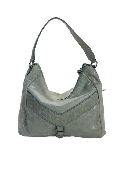 Botkier Womens Leather Studded Zippered Shoulder Handbag Blue