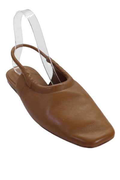 Vince Womens Leather Square Toe Slingback Flats Brown Size 7