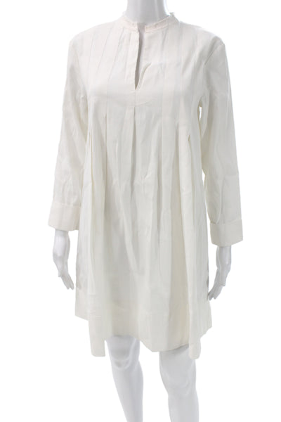 Vince Womens Shift Dress White V-Neck Long Sleeve Cotton Size 0