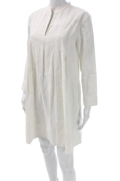 Vince Womens Shift Dress White V-Neck Long Sleeve Cotton Size 0