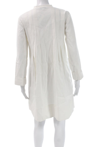 Vince Womens Shift Dress White V-Neck Long Sleeve Cotton Size 0