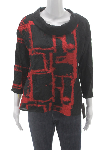 Sydney Women Black Geometric Cowl Neck Tunic Blouse 3/4 Sleeve Viscose Size XS
