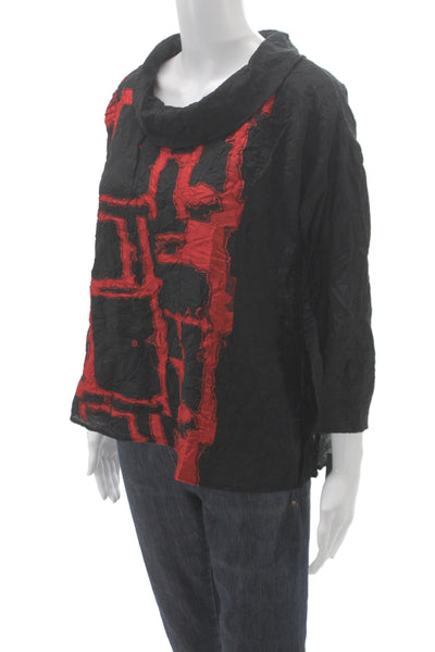 Sydney Women Black Geometric Cowl Neck Tunic Blouse 3/4 Sleeve Viscose Size XS