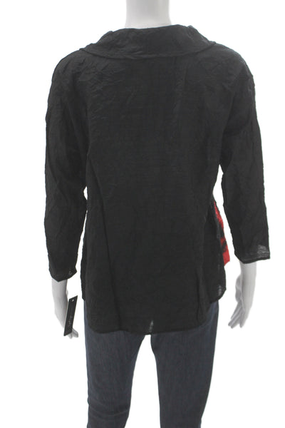 Sydney Women Black Geometric Cowl Neck Tunic Blouse 3/4 Sleeve Viscose Size XS