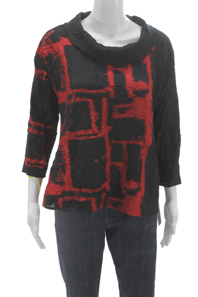 Sydney Women Tunic Cowl Neck Geometric Black 3/4 Sleeve Viscose Size L