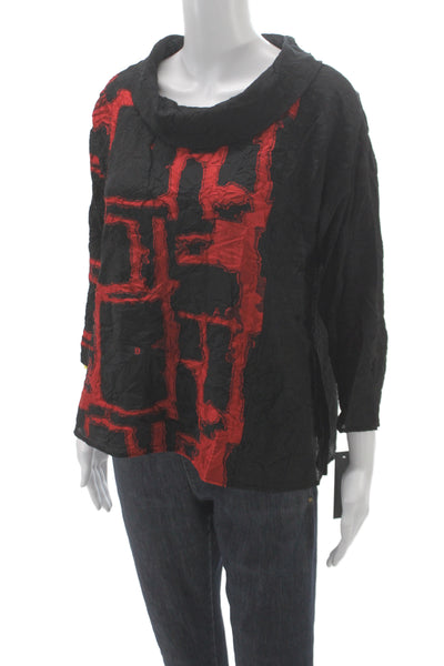 Sydney Women Tunic Cowl Neck Geometric Black 3/4 Sleeve Viscose Size L