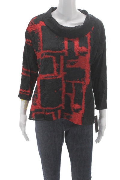 Sydney Women Tunic Blouse Black Geometric Cowl Neck 3/4 Sleeve Size XS