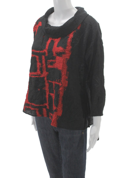 Sydney Women Tunic Blouse Black Geometric Cowl Neck 3/4 Sleeve Size XS