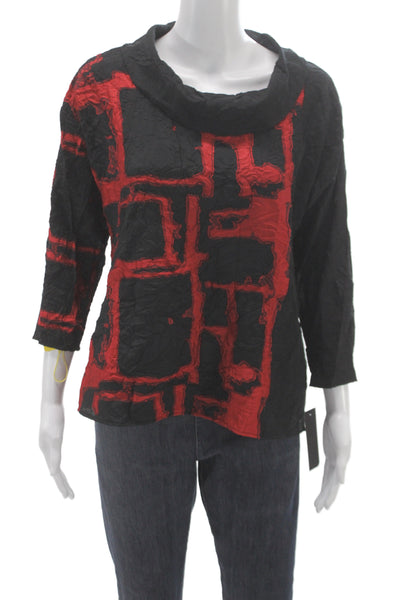 Sydney Womens Tunic Cowl Neck 3/4 Sleeve Geometric Black Viscose Size XL