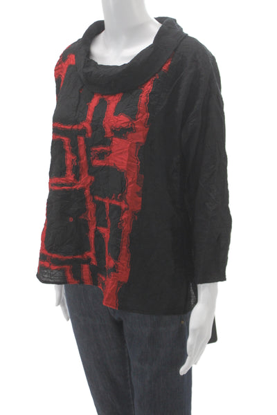 Sydney Womens Tunic Cowl Neck 3/4 Sleeve Geometric Black Viscose Size XL