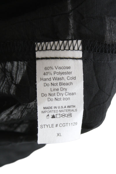 Sydney Womens Tunic Cowl Neck 3/4 Sleeve Geometric Black Viscose Size XL