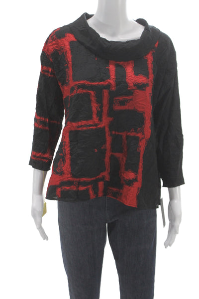 Sydney Women Tunic Blouse Black Geometric Cowl Neck 3/4 Sleeve Viscose Size M