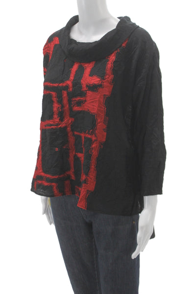 Sydney Women Tunic Blouse Black Geometric Cowl Neck 3/4 Sleeve Viscose Size M