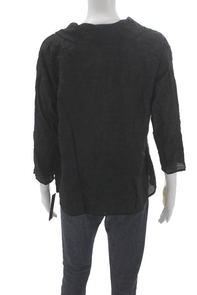 Sydney Women Tunic Blouse Black Geometric Cowl Neck 3/4 Sleeve Viscose Size M