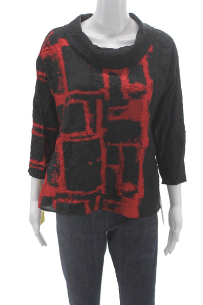 Sydney Womens Tunic Blouse Black Cowl Neck Geometric 3/4 Sleeve Viscose Size M