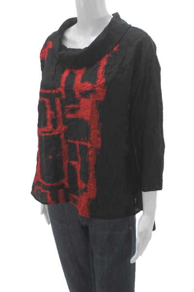Sydney Womens Tunic Blouse Black Cowl Neck Geometric 3/4 Sleeve Viscose Size M