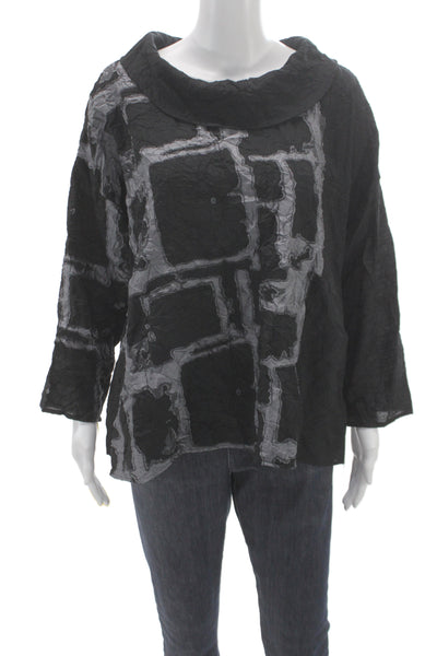 Sydney Women Tunic Blouse Black Cowl Neck 3/4 Sleeve Geometric Viscose Size XL