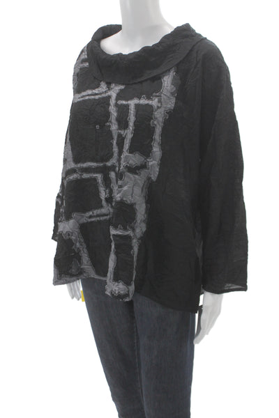 Sydney Women Tunic Blouse Black Cowl Neck 3/4 Sleeve Geometric Viscose Size XL