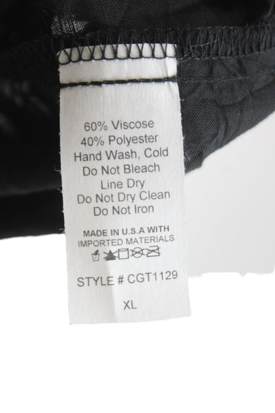 Sydney Women Tunic Blouse Black Cowl Neck 3/4 Sleeve Geometric Viscose Size XL