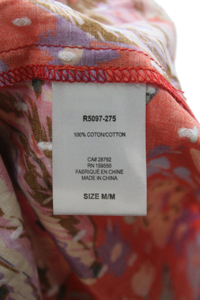 Renuar Womens Floral V-Neck Tunic Blouse Multicolor 3/4 Sleeve Cotton Size M