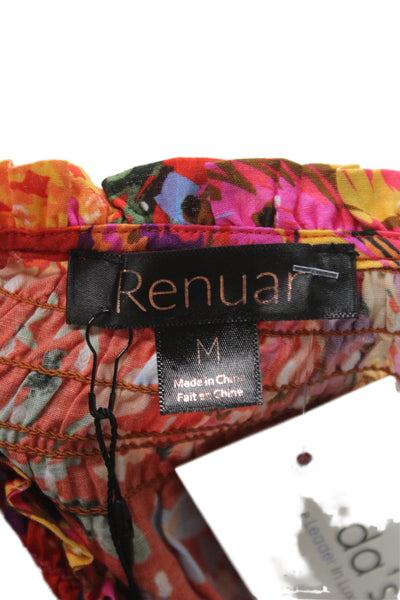 Renuar Womens Floral V-Neck Tunic Blouse Multicolor 3/4 Sleeve Cotton Size M