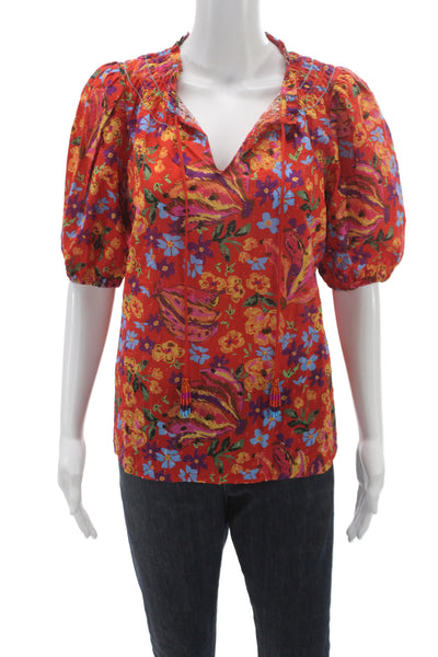 Renuar Women Tunic V-Neck Floral Multicolor 100% Cotton 3/4 Sleeve Size L