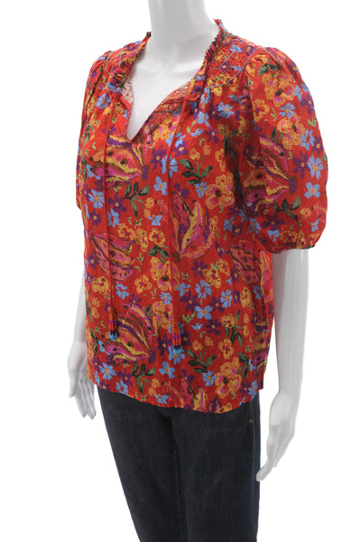 Renuar Women Tunic V-Neck Floral Multicolor 100% Cotton 3/4 Sleeve Size L