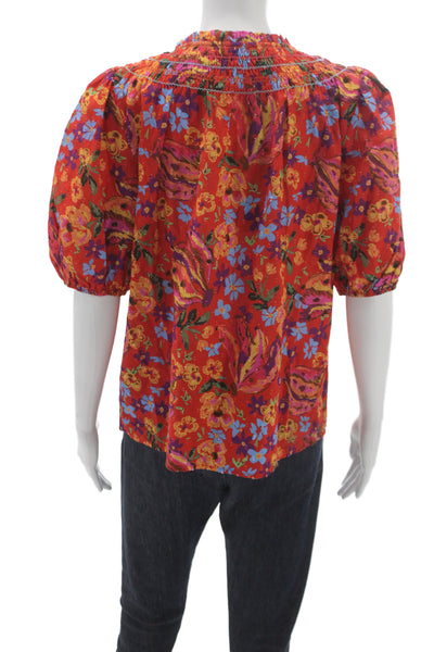 Renuar Women Tunic V-Neck Floral Multicolor 100% Cotton 3/4 Sleeve Size L