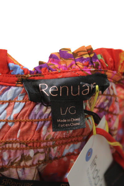 Renuar Women Tunic V-Neck Floral Multicolor 100% Cotton 3/4 Sleeve Size L