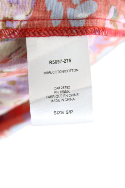 Renuar Women Floral V-Neck Tie Front 3/4 Sleeve Cotton Tunic Multicolor Size S
