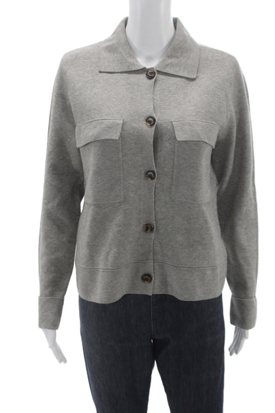 Tribal Womens Gray Collared Solid Long Sleeve Cardigan Viscose Blend Size M