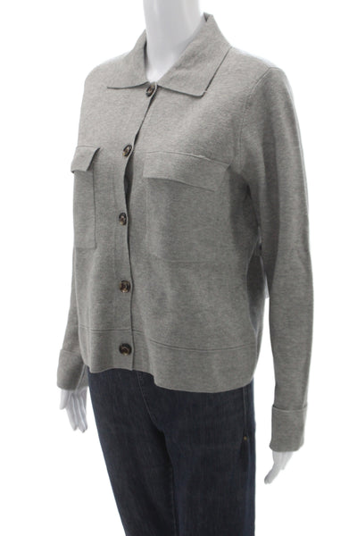 Tribal Womens Gray Collared Solid Long Sleeve Cardigan Viscose Blend Size M