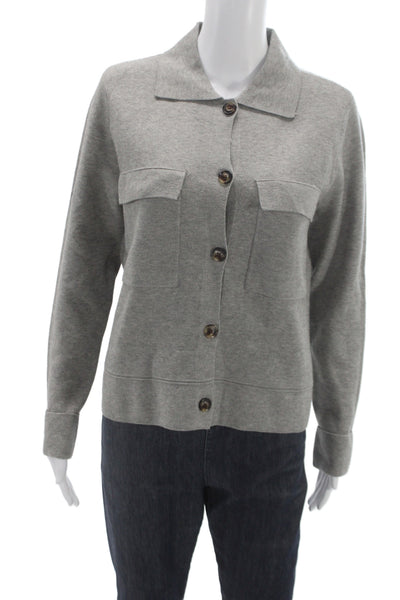 Tribal Women Cardigan Collared Gray Long Sleeve Viscose Casual Size M