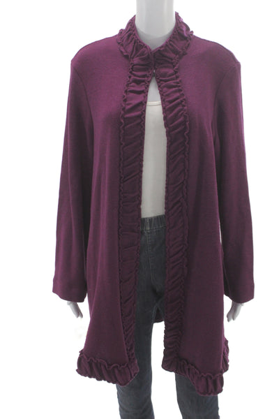 Pure Essence Women Cardigan Sweater Purple Collared Longsleeve Rayon Size XL