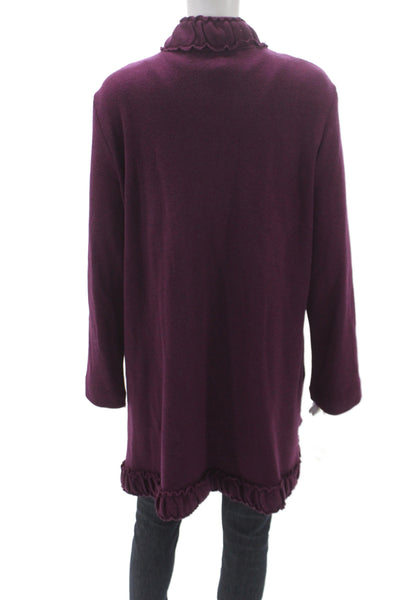 Pure Essence Women Cardigan Sweater Purple Collared Longsleeve Rayon Size XL