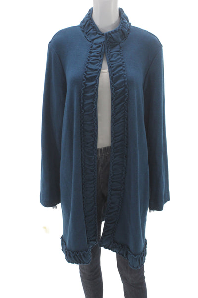 Pure Essence Women Cardigan Blue High Neck Long Sleeve Rayon Blend Size XL