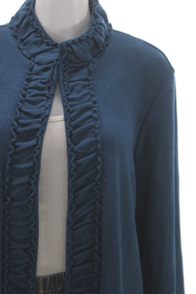 Pure Essence Women Cardigan Blue High Neck Long Sleeve Rayon Blend Size XL